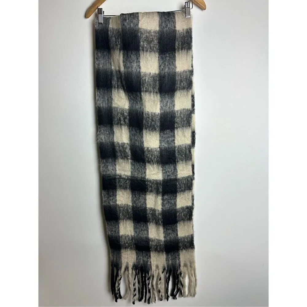 Black and cream Plaid oversized scarf